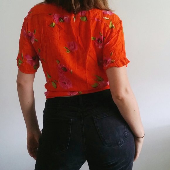 1990’s Tequila Sunrise Rayon Floral Top - Picture 3 of 6